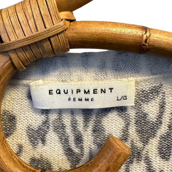 Equipment Femme | Sullivan Cashmere Cardigan Blue Cream Leopard Size L - Picture 9 of 12